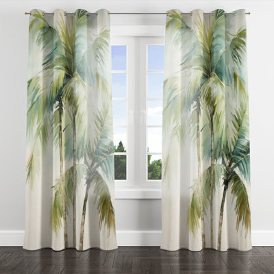 Green Minimalisme Palm Trees I - Rideau à œillets en velours traditionnel - obscurcissant - 1 panneau