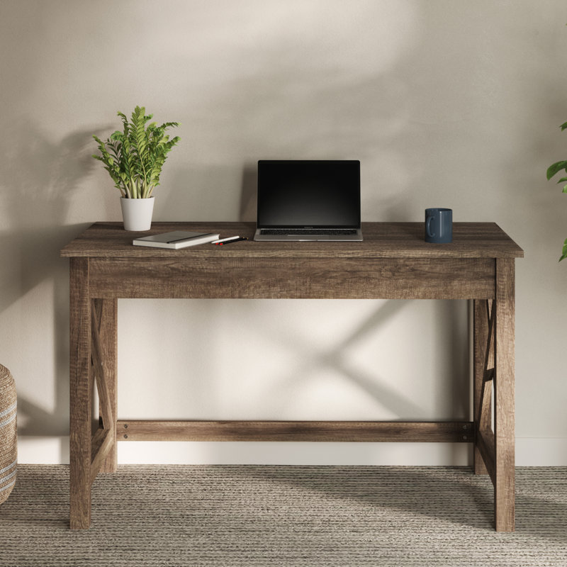 Phawak Writing Desk with X-Pattern Legs, Tan Finish, Tan