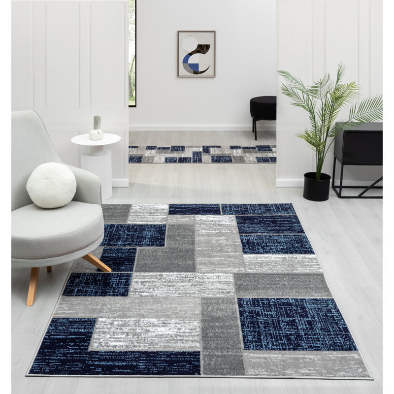 Tapis gris / bleu Angharad, Rectangle 5 pi x 7 pi