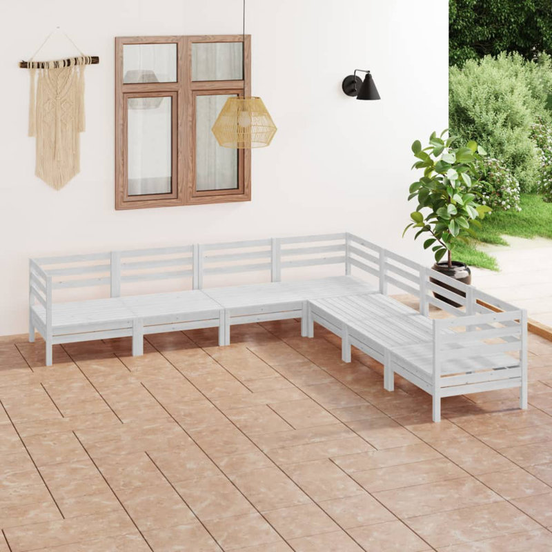 Ensemble modulaire de patio carré en pin de 25 po de large Valleria, Blanc