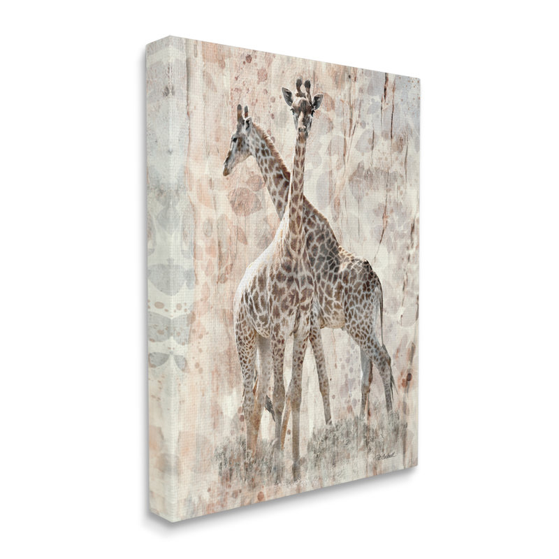 Paire de girafes imposantes superposées - Motif flottant, Toile tendue, H 20 po x l 16 po x P 1,5 po