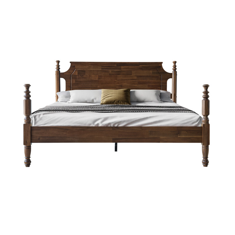 Queen Size Platform Bed Frame, Solid Wood Headboard & Footboard, Central Metal Legs with 12 Durable Slatted Base, Anti-Slip & Noise-Free, Easy Assembly, No Box Spring Needed, Walnut Finish