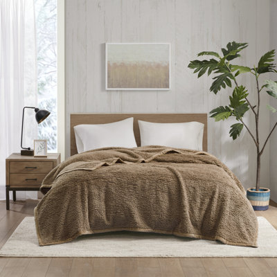 Burlington Brown Berber Cozy Soft King Blanket with Velvet Binding