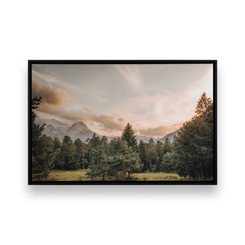 Twilight Alpine View Rolled Canvas Print, 12.75" H x 18.75" W x 1.75" D, Satin Black Floater Framed