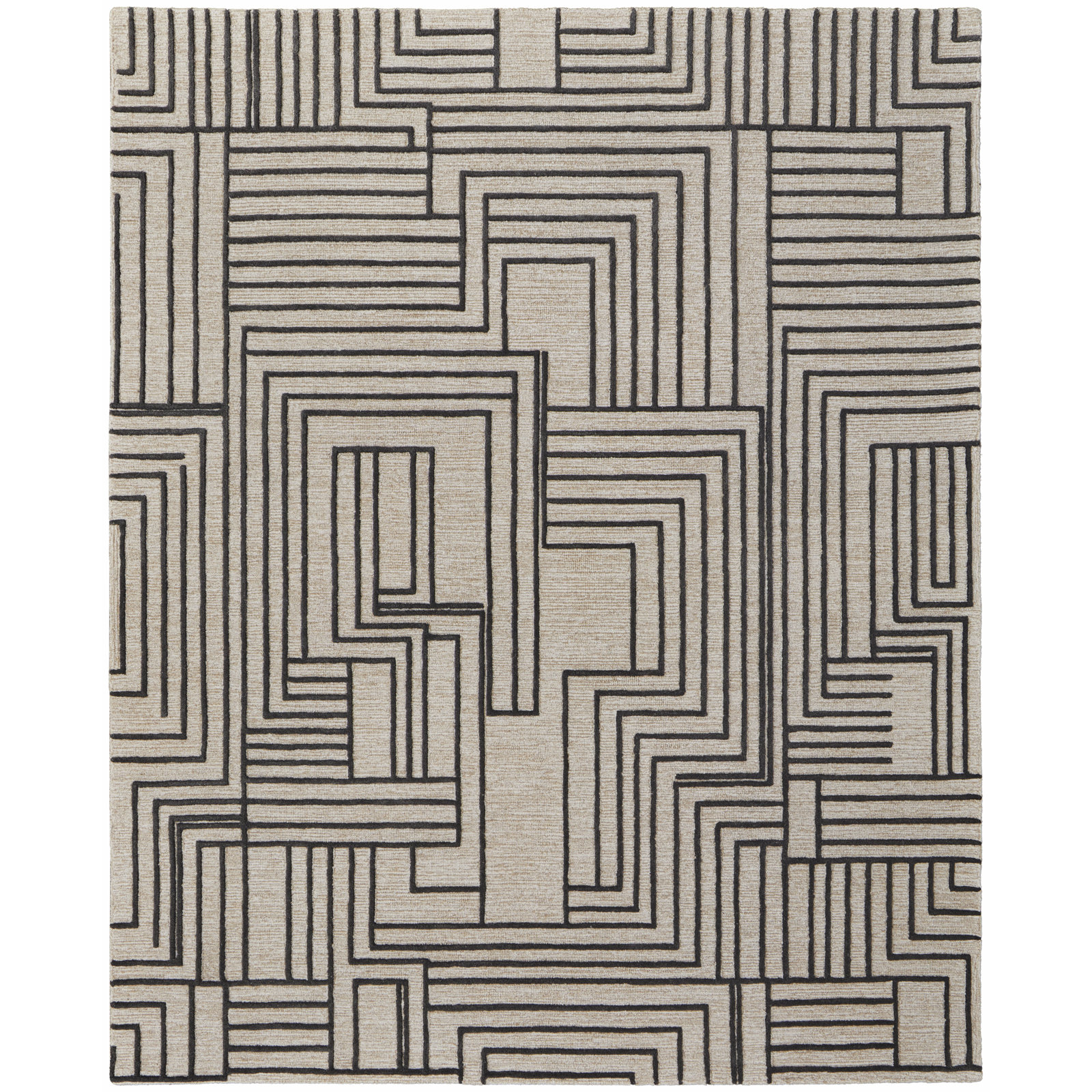 Gansett Tan Brown Hand-Woven Geometric Rug, Rectangle 12' x 15'