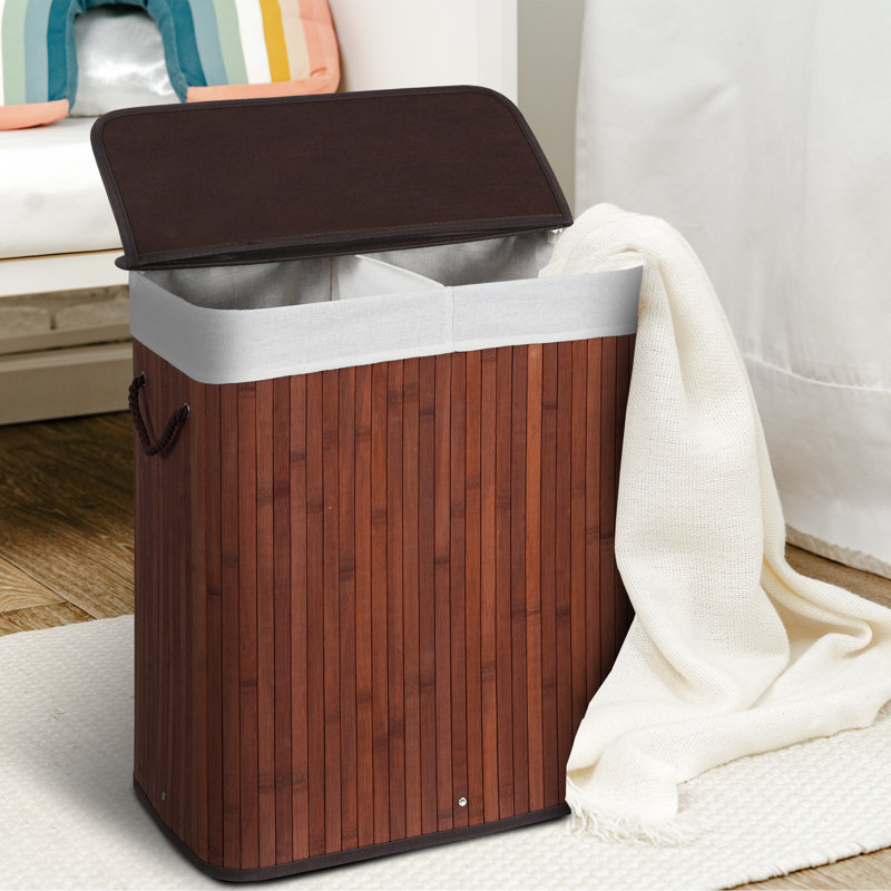 Panier à linge en bambou naturel avec couvercle et poignées, doublure amovible, idéal pour la salle de bain, la chambre à coucher et la salle de lavage