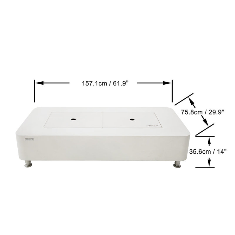 White Rectangular Concrete Ethanol Fire Pit Coffee Table