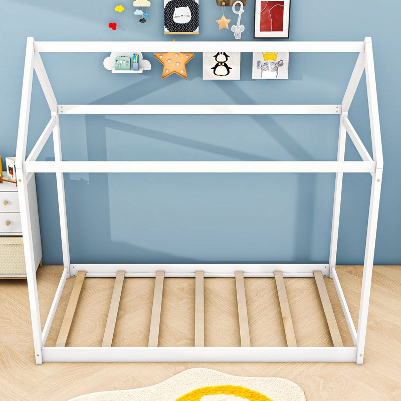 Lit simple en bois avec conception ludique et sécuritaire, Blanc