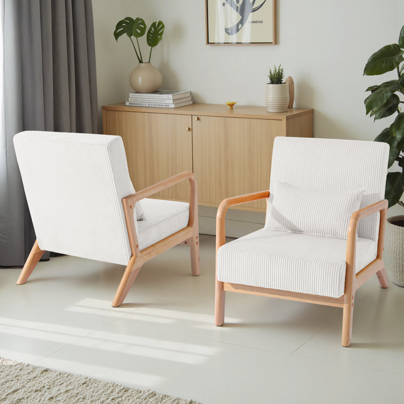 Chaise d'appoint Jyrin Mid Century, Bois naturel, Beige, 2
