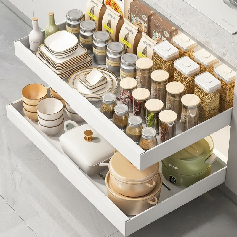 Pull Out Cabinet Organizer Slide Out Drawer Storage Shelves Extendable Kitchen