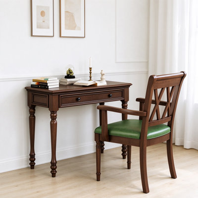 Vintage Solid Wood Writing Desk with Drawers