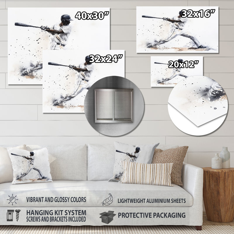 Minimal Baseball Swing I - Art mural en métal, impression de baseball sport, H 34 po x l 44 po