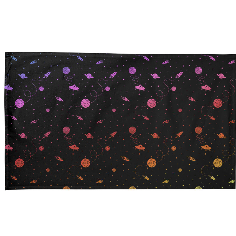Serviette de thé à motif extérieur space, Polyester sergé, Noir / Rouge