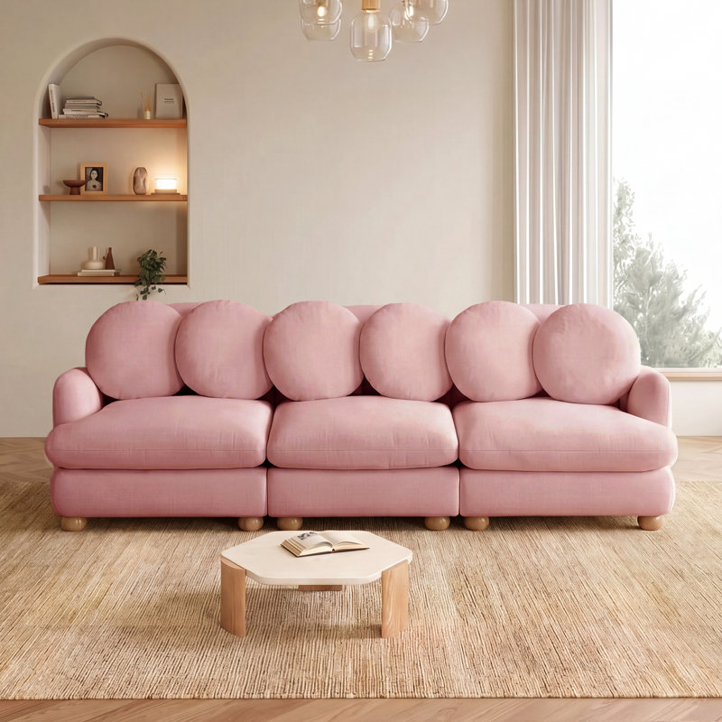 Canapé modulaire 95,3 po à 3 places avec sièges profonds et 6 coussins ronds 95,3 po, rose rosé, Rosé