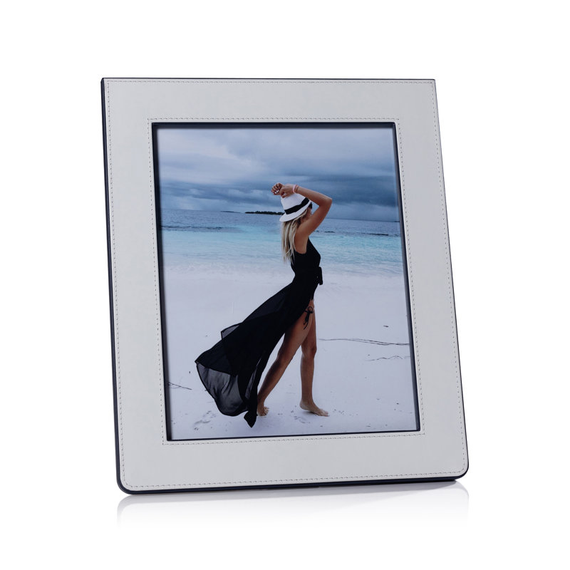 Cadre photo en cuir Raffia, 8 po x 10 po, Blanc / Bleu