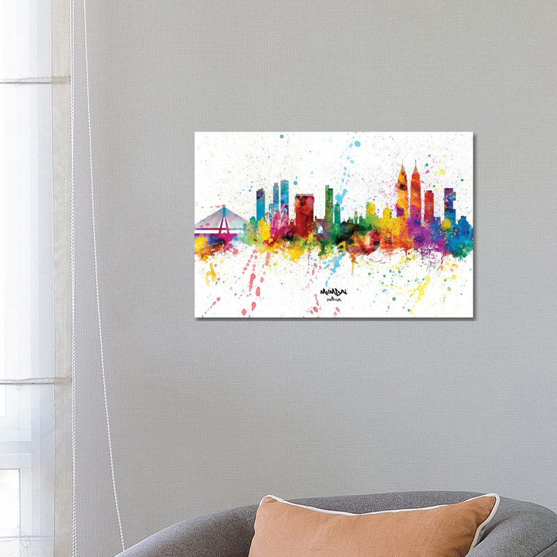 Mumbai India Skyline Splash by Michael Tompsett - Wrapped Canvas Gallery-Wrapped Canvas Giclée