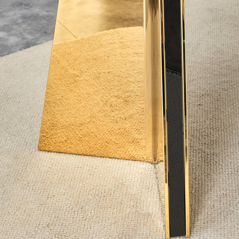 Table de salle à manger 63 po x 31,5 po x 30 po avec pieds papillon en acier inoxydable doré - Texture haute pour un style et un savoir-faire dorés