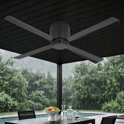 54" 4-Blade Outdoor Ceiling Fan with LED Light, 6-Speed Reversible Motor, Damp Rated Weather Resistant, Remote Control - Energy Efficient Quiet Motor