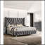 Chambre à coucher tête de lit à oreilles 1pc très grand lit avec tissu d'ameublement en tissu gris-98514704