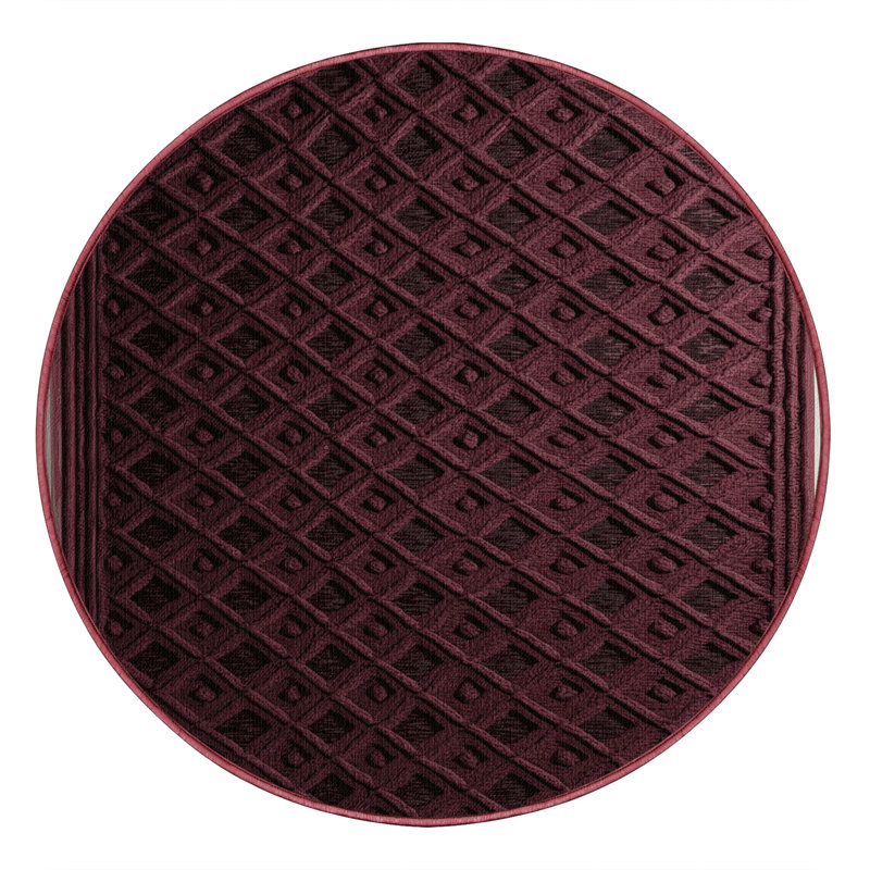 Machine Washable Trellis Brown Area Rug, Round 4'
