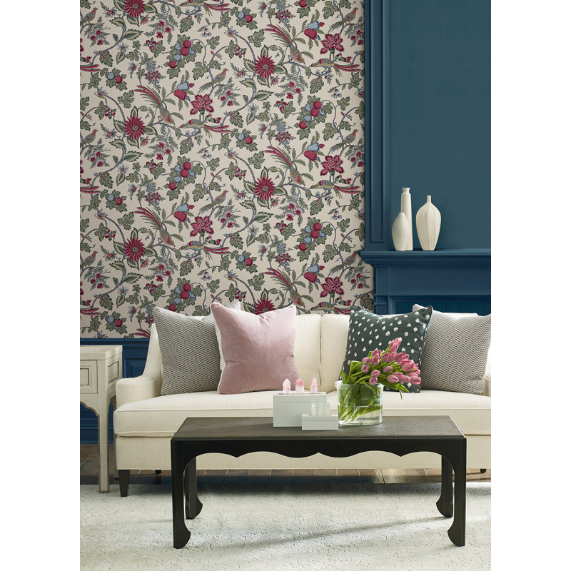 Parterre Raspberry Jacobean Wallpaper, Purple