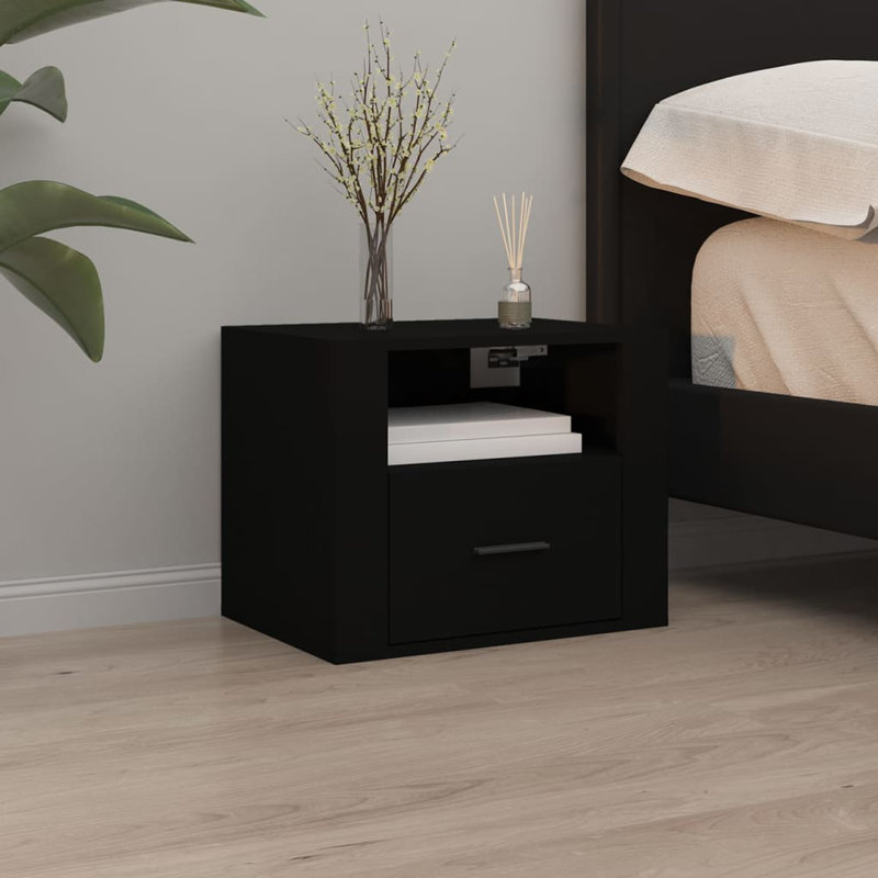 Jalaysia 50cm W Manufactured Wood Bedside Table, Black, Set of 2