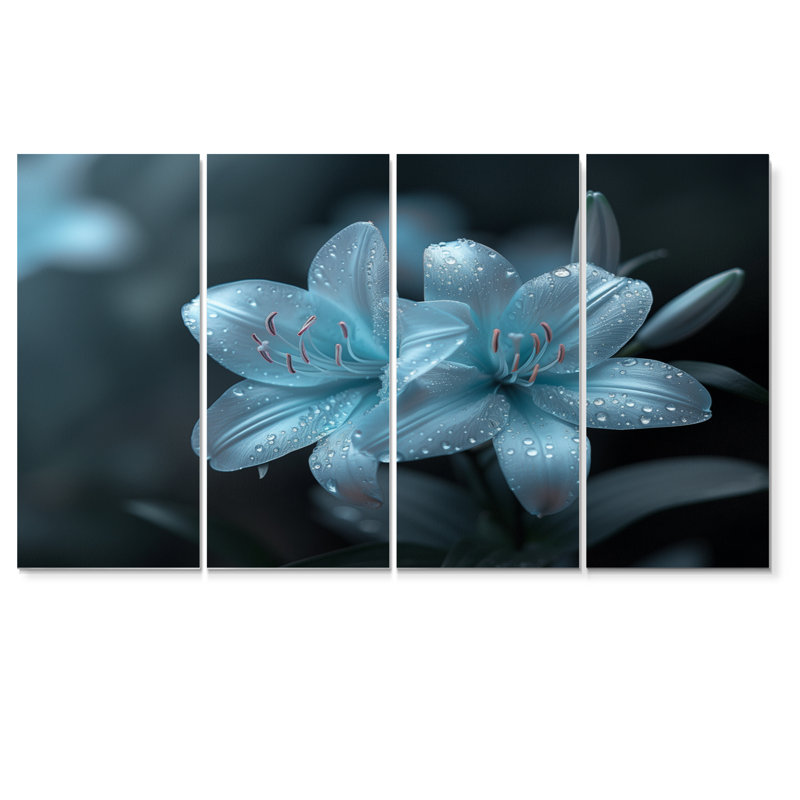 Ensemble de décoration murale moderne lys monochromes bleu clair, H 28 po x l 48 po