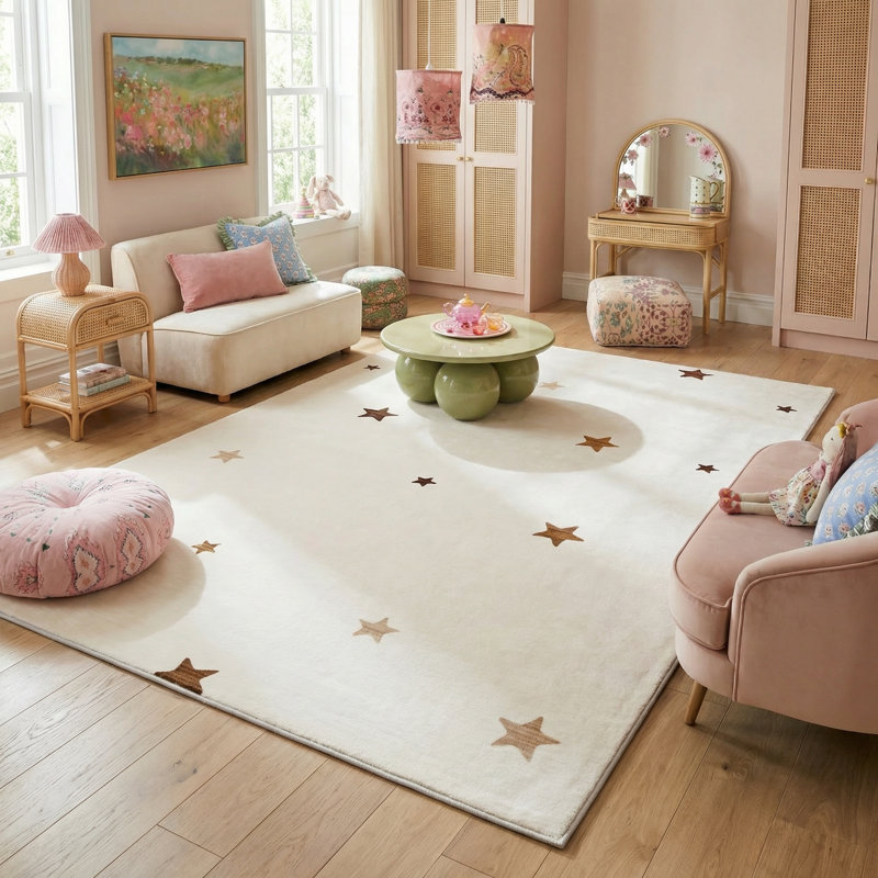 Tapis à motif d'étoiles crème pour enfants 4 pi x 6 pi (3 pi 11 po x 5 pi 10 po) Stella de Branch Branch