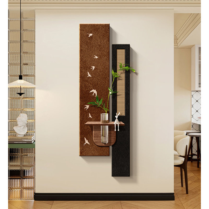 Décoration murale verticale à DEL avec de la verdure artificielle et du rotin, H 39,37 po x l 12,99 po x P 1,97 po