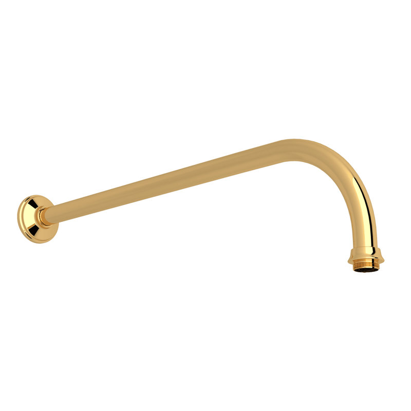 15" Reach Wall Mount Shower Arm, Unlacquered Brass