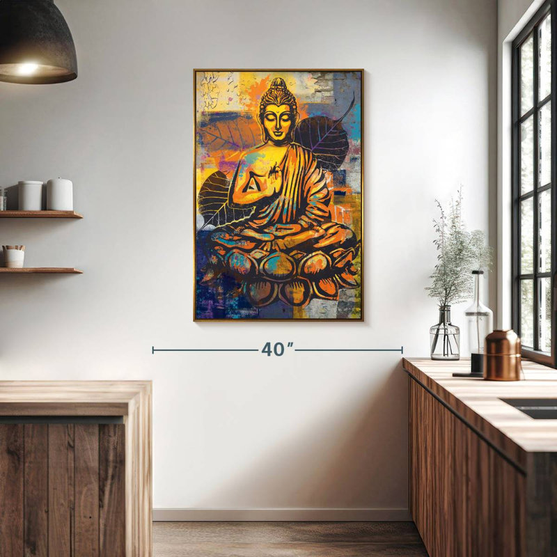 Bouddha assis en forme de lotus, Floating Frame Gold, 27" x 40"