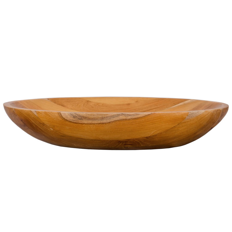 23.5" X 16" Vessel Sink Teak Wood Washbasin With Drainage Hole & Smooth Finish