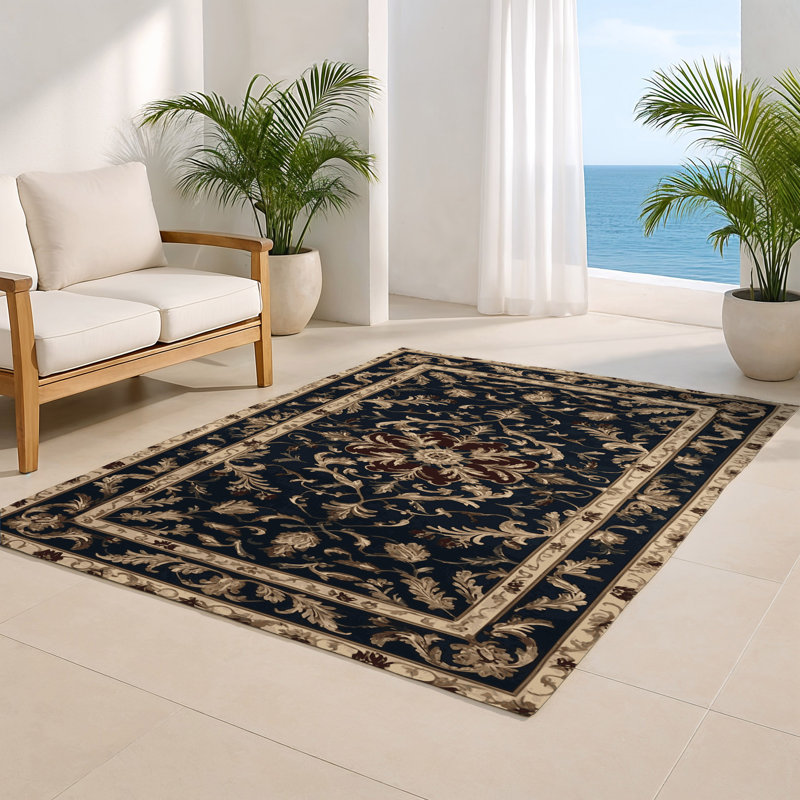 Tapis noir français intérieur et extérieur, Rectangle 5 pi x 7 pi