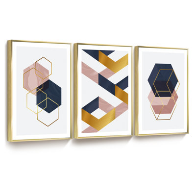 Abstrait moderne - ensemble de 3 reproductions de photos sur toile