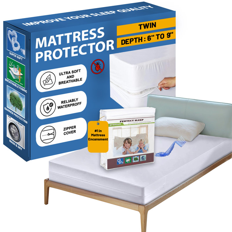 Davidsville Bed Bug and Hypoallergenic Cotton Zippered Waterproof Mattress Protector with 360 Degree Protection, 9", Twin