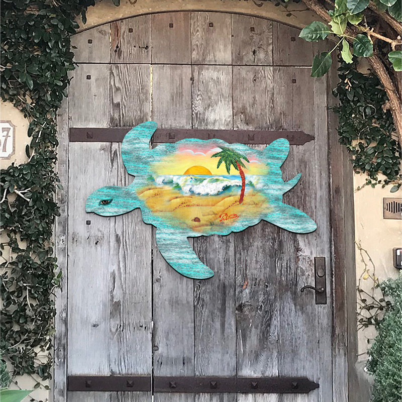 Crochet de porte décoratif en bois Turtle Scenic Beach Waves