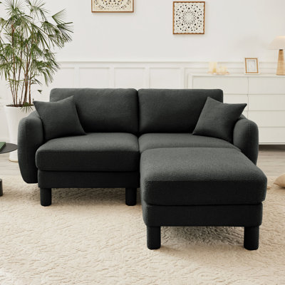 Boucle Fabric 2-seater Loveseat Sofa Couch with Distinctive Shell-shaped Armrests, Removable Ottoman and Cylindrical Legs for Modern Living Spaces