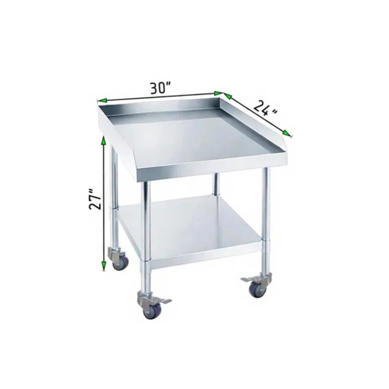 Support pour équipement roulant en acier inoxydable avec 4 roulettes, table de travail commerciale à 2 niveaux 30 po x 24 po