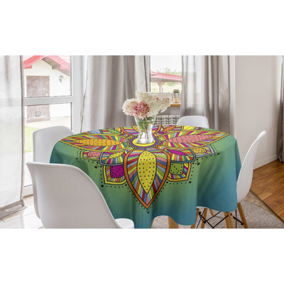 Ambesonne Mandala Round Tablecloth, Floral Cosmos Folk Culture Theme Boho Hippie Design, Circle Table Cloth Cover For Dining Room Kitchen Decoration, 60", Multicolor