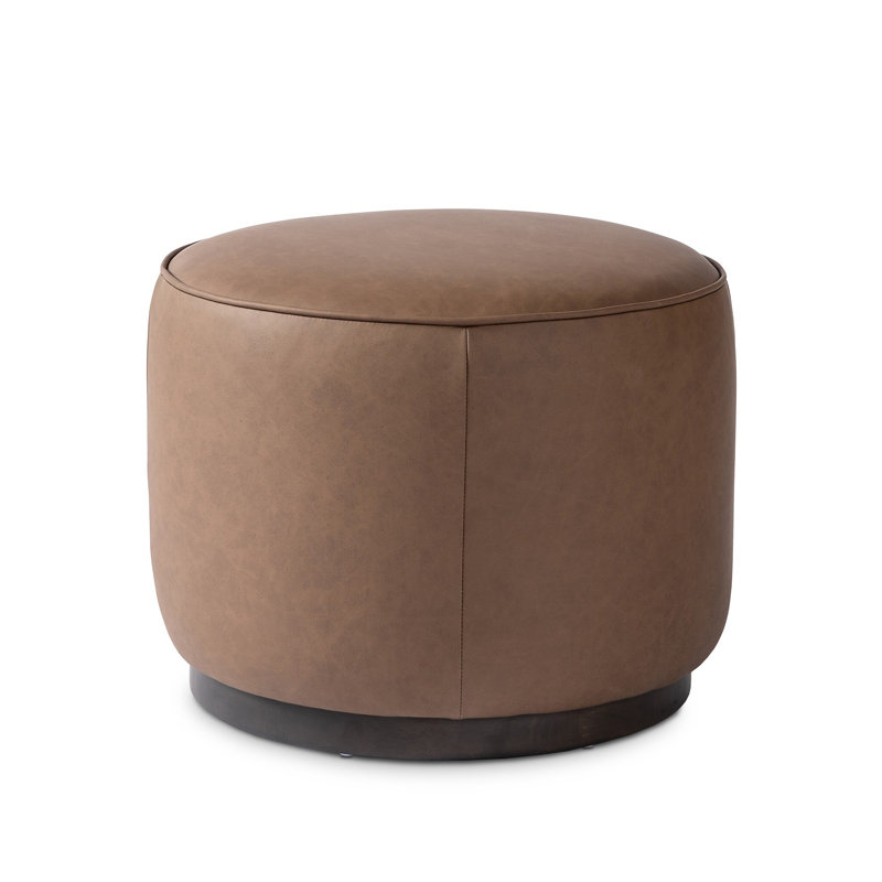 Acker 22" Wide Round Standard Ottoman,  Maestro Cigar, Sienna Brown