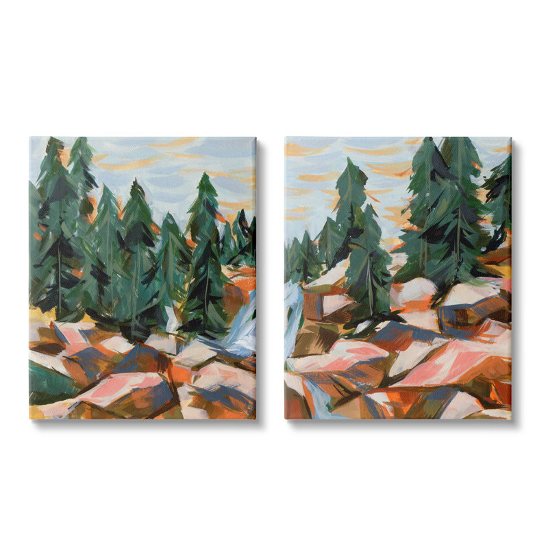 «Geometric Abstract Forest Foliage» par Melissa Wang - peinture 2 pièces, H 20 po x l 32 po x P 1,5 po, Toile tendue