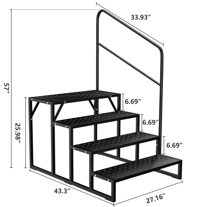 4 marches en aluminium pour véhicule récréatif à 4 marches avec rampe - Escaliers antidérapants portatifs pour roulottes de voyage, maisons mobiles, spas et terrasses, capacité de 400 lb