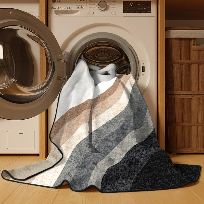Tapis gris délavé à la machine Orionna, Carré 5 pi