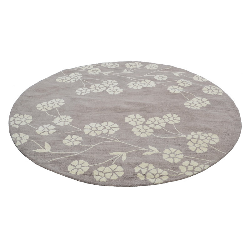 Tapis écologiques en laine touffetée à la main Kori - Rond, couleur blanc beige, design floral moderne, tapis antidérapants faits à la main épais pour le salon, la chambre à coucher