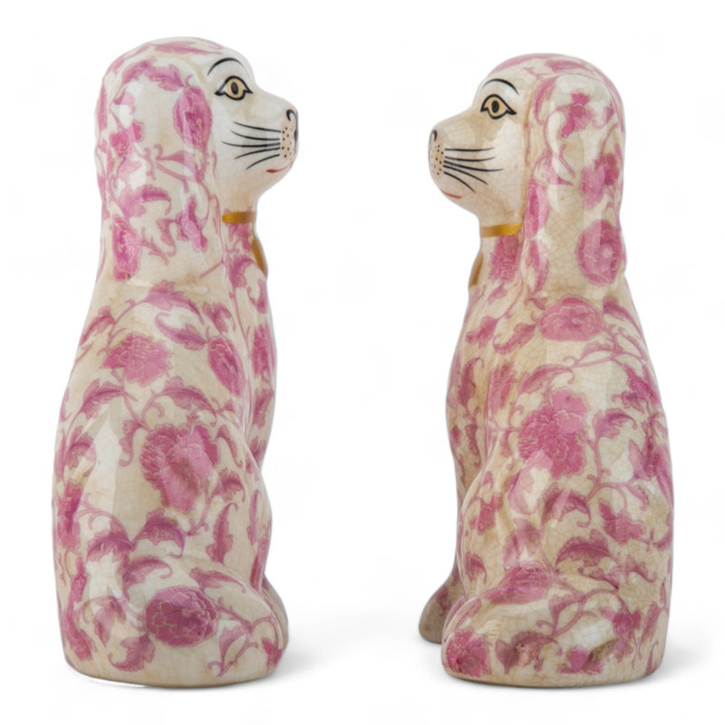 Staffordshire Style Dog Figurines – Pink Florets Small (Set of 2)