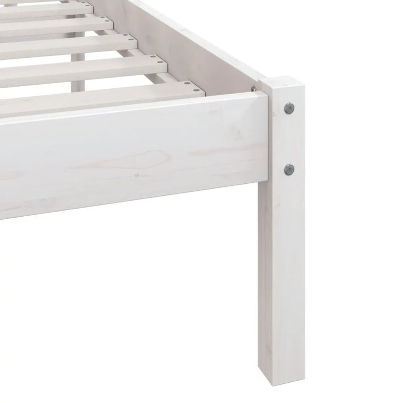 Bed Frame Solid Wood, white, 135 x 190cm