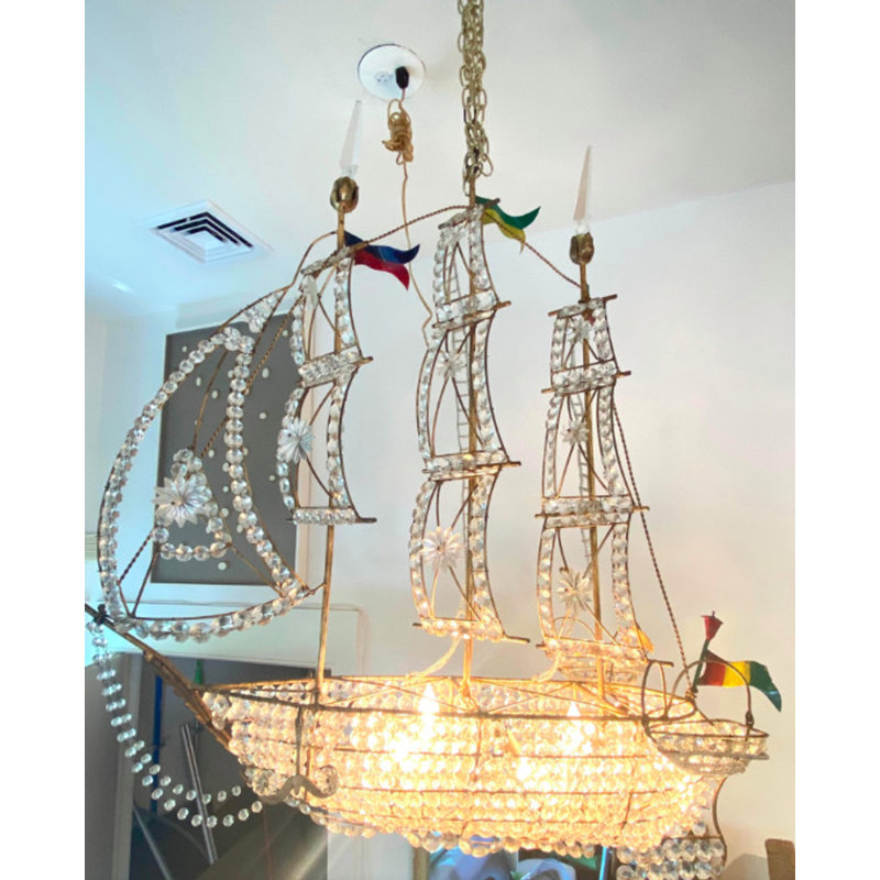Akari Crystal Boat Chandelier 34"