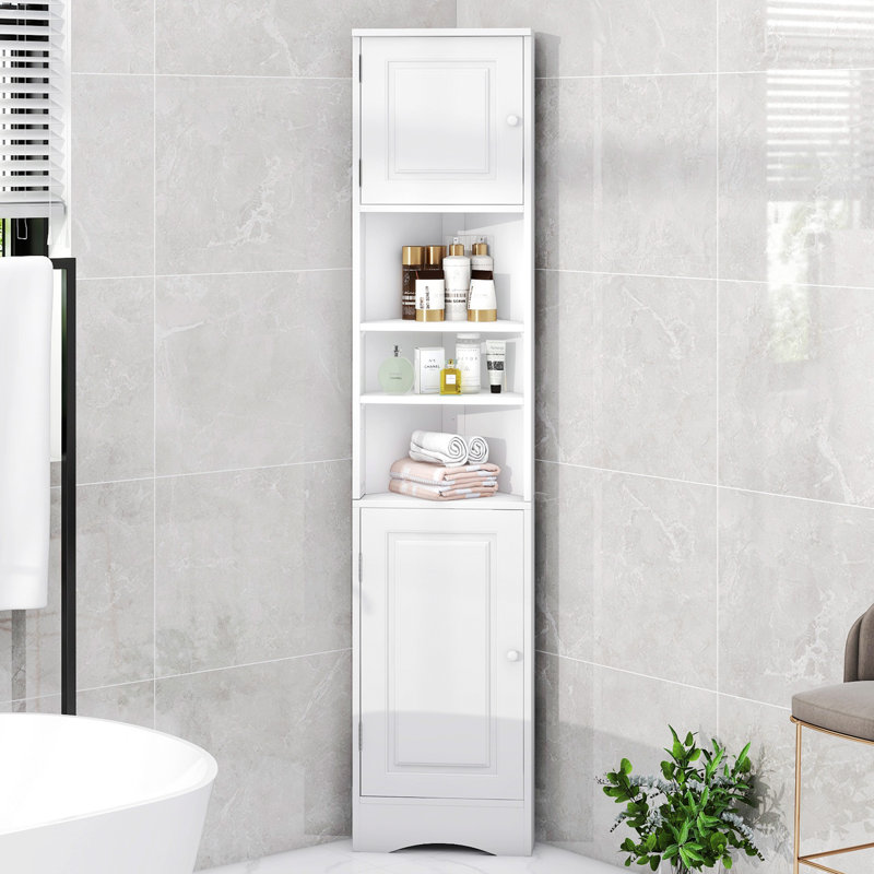 Multi-Functional Corner Cabinet, Tall Bathroom Storage Cabinet With Two Doors, Accent Cabinet, White