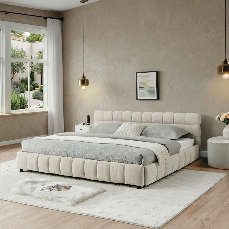  Très grand lit californien avec cadre de rangement rembourré: lit plateforme moderne avec tiroirs et tête de lit en chenille souple