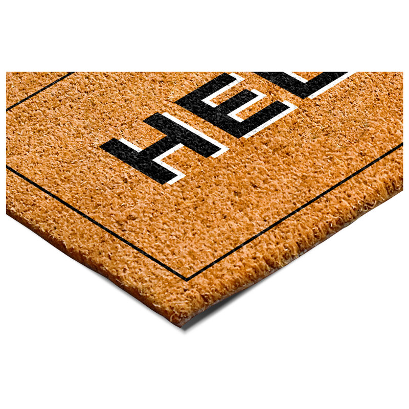 Tapis de porte d'extérieur antidérapant Hello with Border, L 17 po x L 29 po